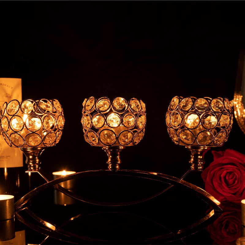 VINCIGANT Gold Candle Holders for Table Centerpiece  3 Arms Metal Candelabra Candlestick Holders for Home Decor  Wedding  Dinning  Party  Anniversary Christmas Halloween Decorations - Image 2